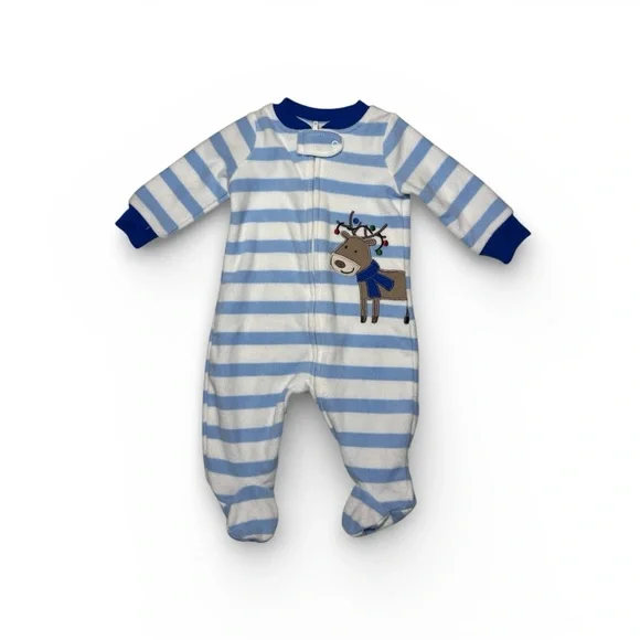 Carter's Blue and White Striped Footie with Reindeer - Picture 1 of 4